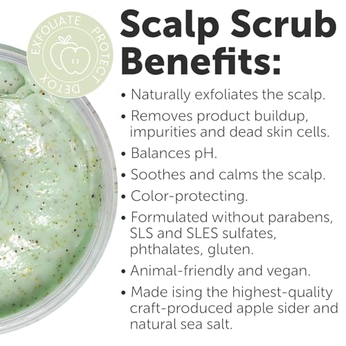 Apple Cider & Sea Salt Green Scalp Scrub Sulfate-Free | 10% AHA & BHA | Exfoliating Hair & Scalp Treatment for Detox, Dandruff & Build-Up | Scalp Exfoliator Hair Scalp Scrub | Refreshing ( 16 Fl Oz )