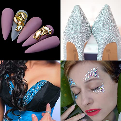 Nail Rhinestones Kit, Nail Art Decorations Flat AB Rhinestones Kit DIY Crafts Gemstones for Nail, Shoes, Clothes, Jewels (600 Clear Diamonds + 2500 Flat Rhinestone)