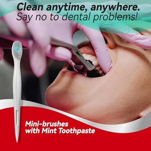 cleaings® Mini Brushes-Disposable Toothbrushes with Toothpaste and Pick for Work or Travel, 24 Count (Mint Flavor（Pack of 5）)