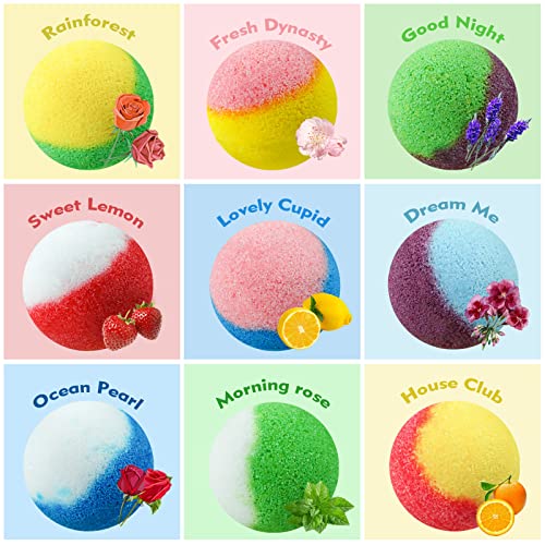 INTEYE Luxury Bath Bombs Gift Set - 54pc Skin-Nourishing Mineral Bath Salts with Natural Essential Oils & 9 Aromas | Spa-Qualit Self-Care for Women, Men, Kids (Eco-Friendly Packaging)