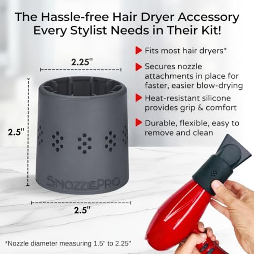SnozzlePro Universal Hair Dryer Attachment with Concentrator Nozzle Replacement - Fits Most Blow Dryer Diameters from 1.5” to 2.25” (2-Piece Set)