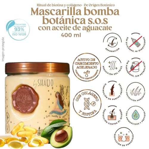 RITUAL BOTANICO Kit Crecimiento Acelerado y Reparación S.O.S.: Shampoo de Romero, Mascarilla para el Cabello con Colageno, Acondicionador Intensivo PLEX, Termoprotector para cabello (Incluye Obsequio)