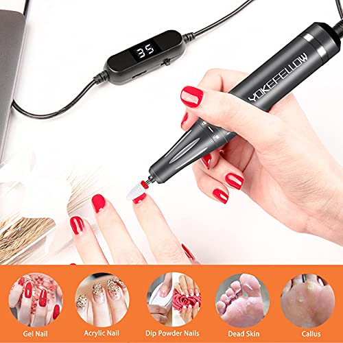 YOKE FELLOW Nail Drill Machine - 35000RPM Electric Nail File Nail Drills for Acrylic Nails Professional with 6 Drill Bits for Manicure Pedicure Home DIY Salon Use
