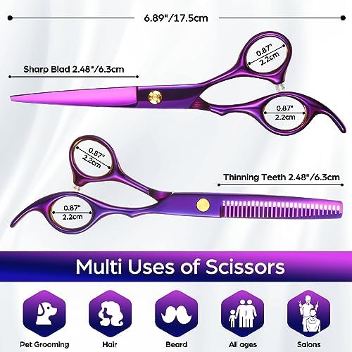 Professional Hair Cutting Scissors, 6.89 inch Barber Scissors Multifunctional Salon Thinning Scissors Straight Shears Tools for Mother Father Friends' Christmas Gift, Purple