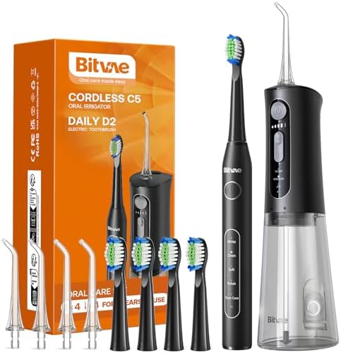 Water Flosser and Electric Toothbrush Combo - Cordless Water Flosser for Teeth - 5 Modes Sonic Electric Toothbrush, 3 Modes Portable Water Floss…