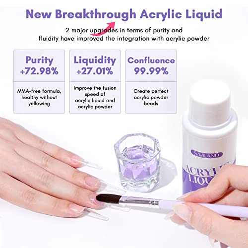 SAVILAND Acrylic Nail Kit with Drill: 15g White Pink Clear Acrylic Powder and Liquid Set with False Tips Nail Forms Brushes Primer Top Gel Manicure Tools Kit with Everything for Beginners Home DIY