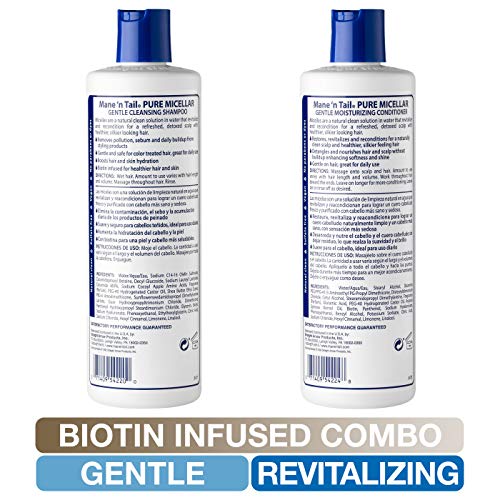 Mane 'n Tail Micellar Sulfate-Free Shampoo & Conditioner (11.2 oz Each) – Biotin-Infused, Vegan Formula to Detox, Nourish & Strengthen Hair