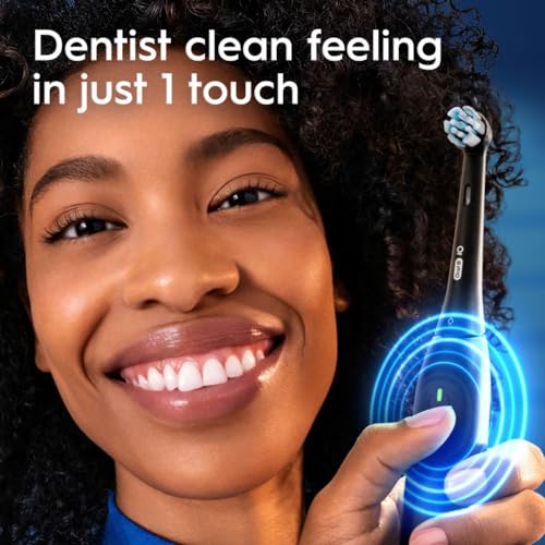 Oral-B iO Simple Clean Rechargeable Electric Powered Toothbrush, Night Black with 1 Gentle Care Brush Head and 1 Black Travel Case - Automatic Pressure Sensor to Protect Gums - 3 Modes - 2 Min Timer