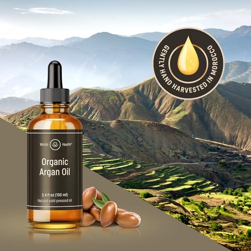 Organic Argan Oil Cold Pressed 3.4 Fl Oz - Moroccan Beauty Oil for Hair, Skin, Nails & Face, Vitamin E Rich, Non-Greasy, Natural Moisturizer