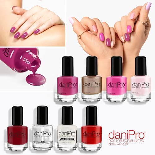 daniPro Doctor Formulated Nail Polish Lovely Lady deep pink Fingernail Polish & Toenail Polish, 0.5 oz with Undecylenic Acid, Biotin & Vitamins - Vegan Formula for Healthy Nails - Made in the USA