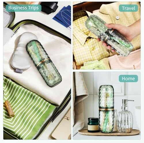 2PCS Travel Toothbrush Case Portable Toothbrush Holder Cup Storage Container for Home Bathroom Trip School - Green (Green) (2)