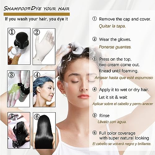 Instant Black Hair Dye Shampoo 3- in-1, 100 Percent Gray Coverage, Magic in 15 Minutes for All Types, Natural Women & Men, Color Depositing Conditioner, Easy to Use