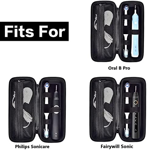 Toothbrush Travel Case Compatible with Oral-B Pro 1000, 2000, 3000, 3500, 1500/ for Philips Sonicare ProtectiveClean 4100 5100 Electric Toothbrush with Mesh Pocket for Accessories - Black (Bag Only)