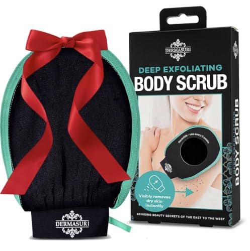 Dermasuri Deep Exfoliating Glove - Polishing Mitt Body Scrubber - Korean Skin Cleaner Exfoliator & Dead Skin Buffing Treatment - Keratosis Pilaris Scrub Remover- Shower Skincare (1 Pack)