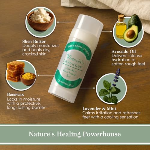 Victoria's Lavender Heel Balm Stick – Ultra-Rich Foot Therapy Balm for Dry, Cracked Feet – Softener for Cracked & Rough Skin – Dry Heels Treatment for Men and Women – Made in USA - Lavender Mint 2.5oz