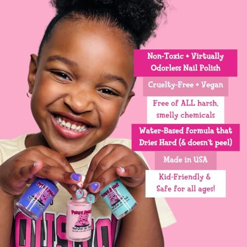 Piggy Paint | 100% Non-Toxic Girls Nail Polish | Safe, Cruelty-Free, Vegan, & Low Odor Nail Polish for Kids | Perfectly Pink (2 Polish, 1 Remover & Nail Art Gift Set)