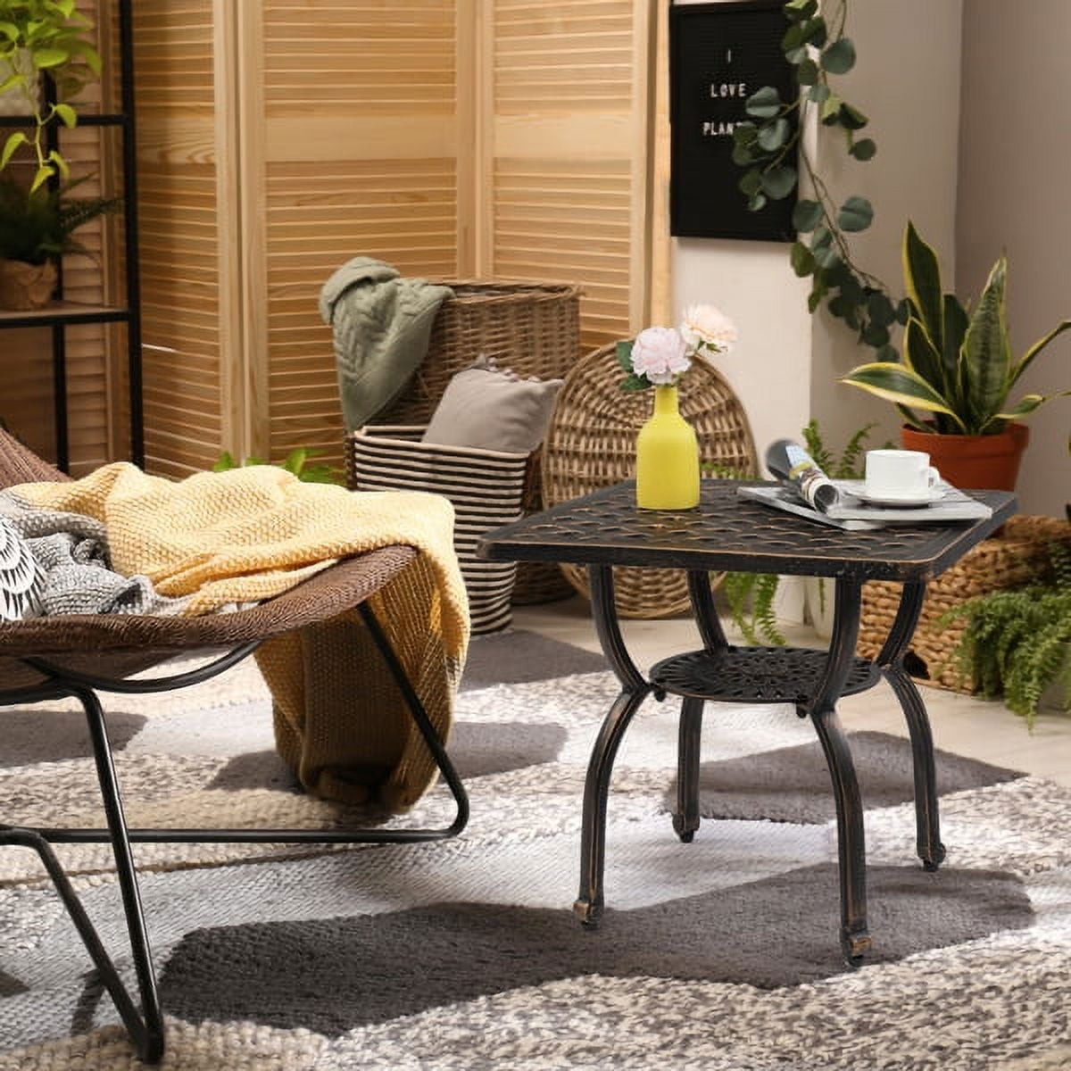 Cast Aluminum Outdoor Side Table, Anti-Rust Outdoor Square End Table, Patio Coffee Bistro Table for Indoor Garden Porch Balcony, Antique Bronze