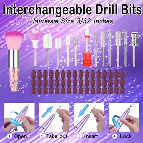 Electric Nail Drill Machine, 35000rpm Professional Drills for Acrylic Nails, Portable Electric File Manicure Tools, Cordless Rechargeable Efile Kit