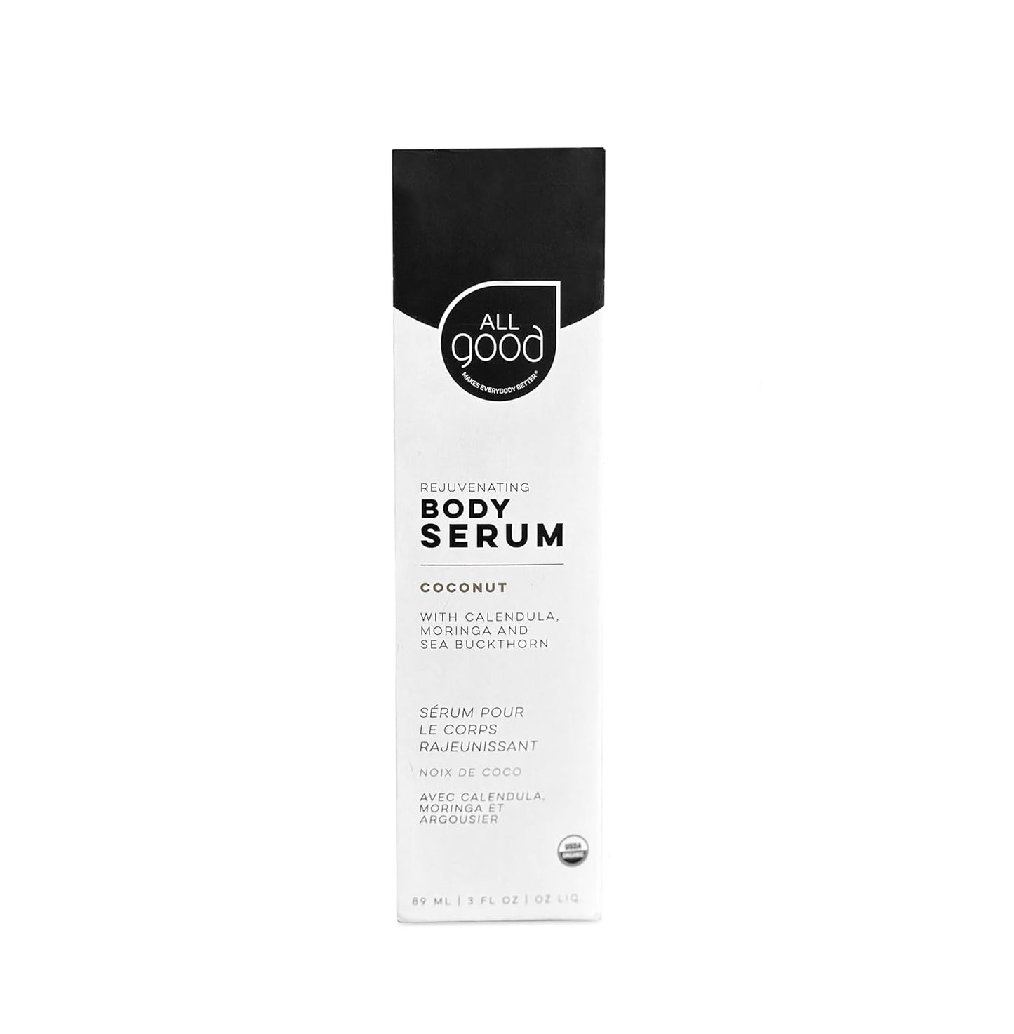 All Good Rejuvenating Body Serum for Men & Women - Calendula, Moringa, Sea Buckthorn & Essential Oils - Lightweight, Moisturizer & Replenishing Serum - Made in USA - 3oz (Coconut)