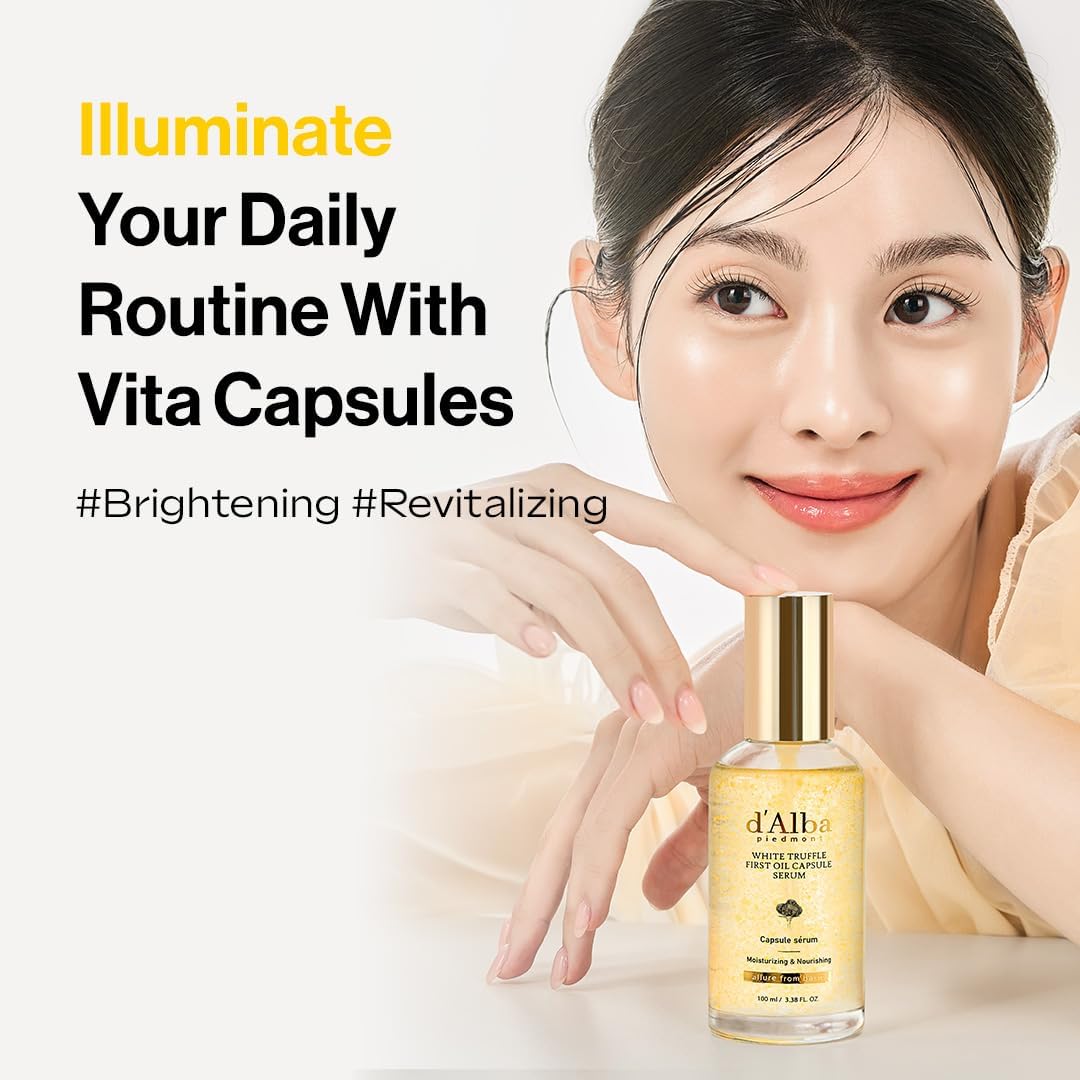 d'alba Piedmont White Truffle Oil Capsule Serum, Daily Vita Boost for Luminous Skin, Double Vitamin Formula, Big Size (3.38fl. oz.)