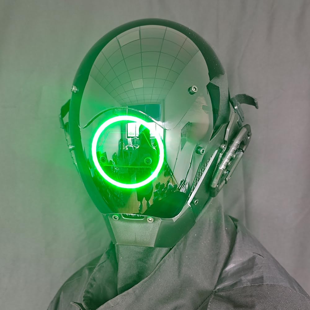 KYEDAY Punk Mask Cosplay for Men, LED Round Light Mask for Women Cosplay Halloween Fit Party Music Festival Accessories