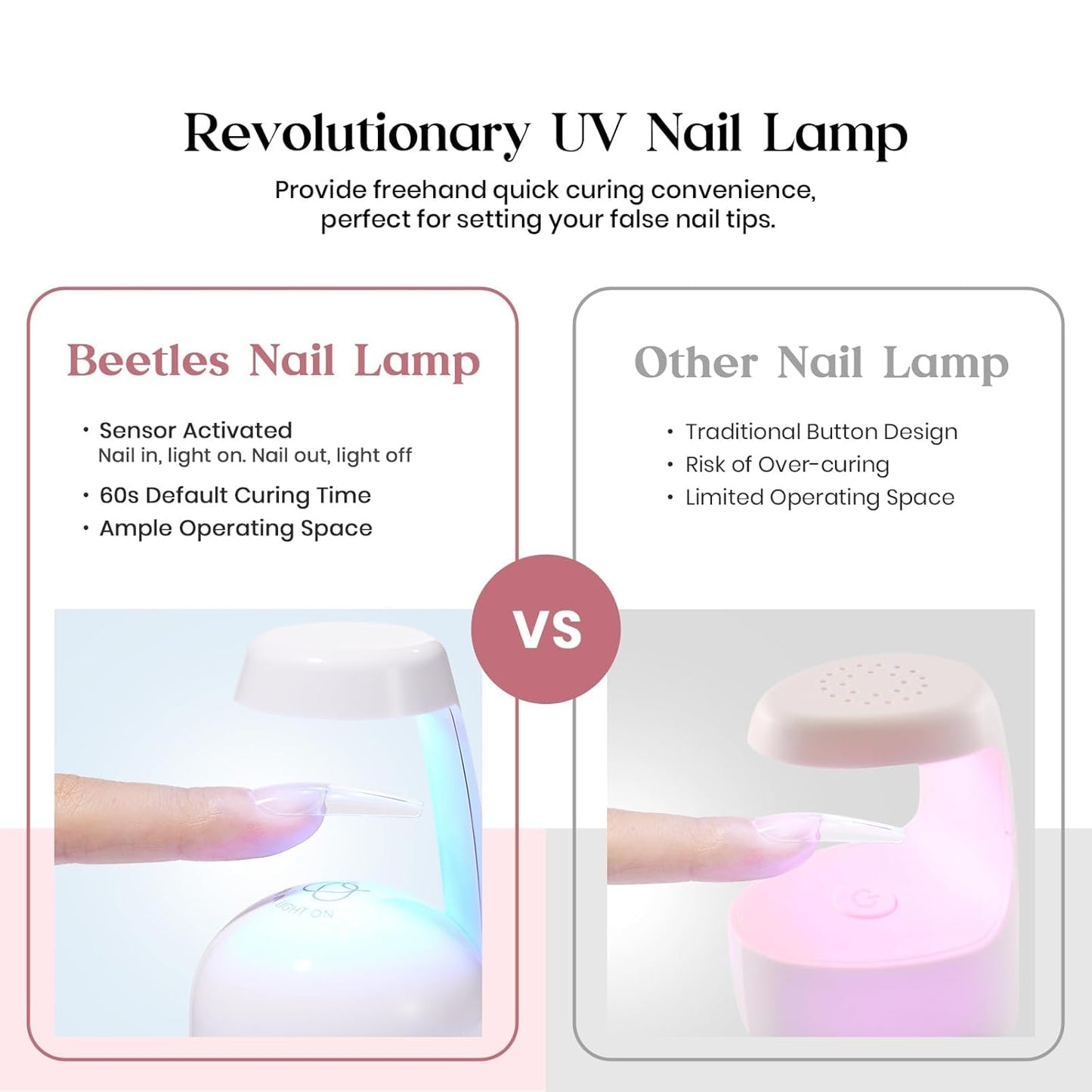 Beetles Gel Nail Kit 600Pcs Long Coffin Nail Tips with Pink Gel Polish Top Coat,15 Sizes Soft Clear Press on Nails 5 In 1 Nail Glue Uv Lamp Easy Nail Extension Set for Women