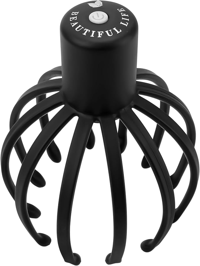 Electric Scalp Massager – Automatic Vibrating Head Massage Tool with 12 Nodes & 3 Modes – Octopus Scratcher for Stress Relief, Therapeutic Hair Stimulation & Relaxation (Black)