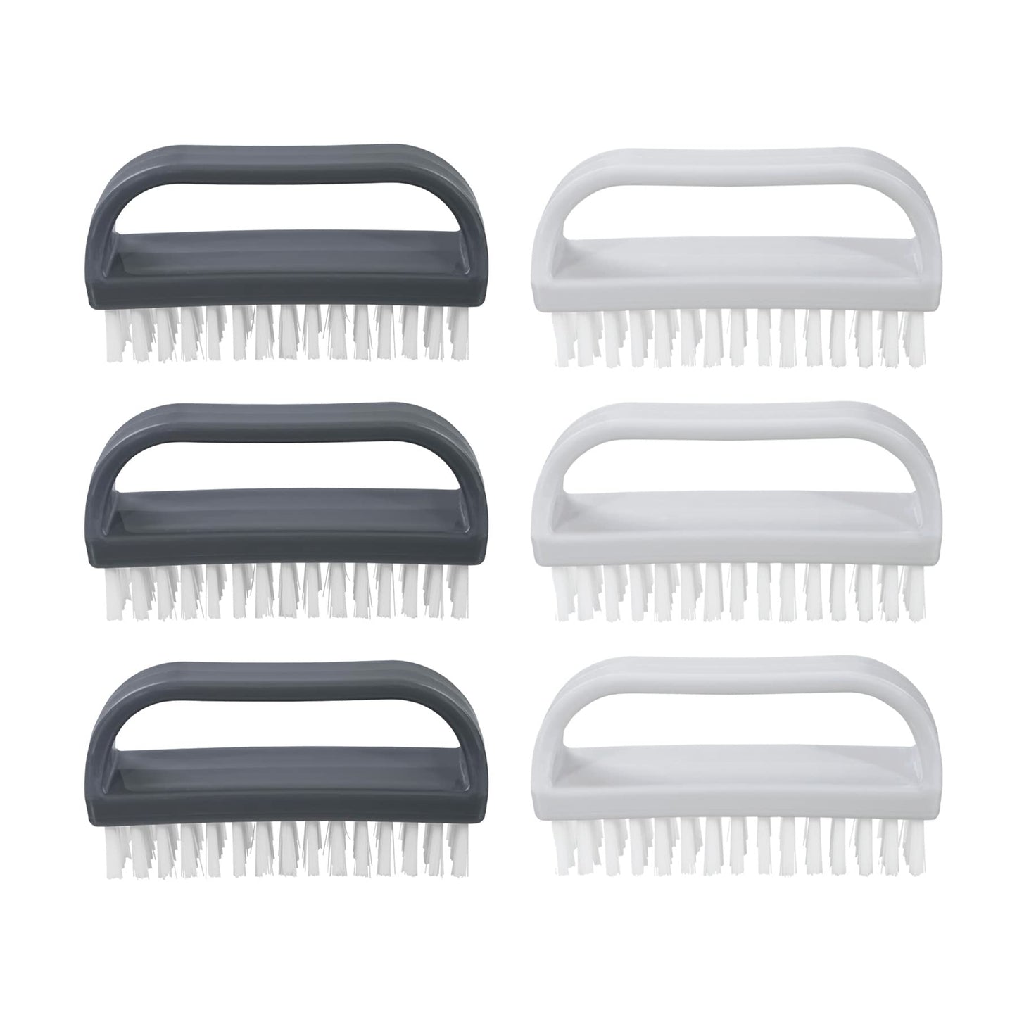 Superio Stiff Nail Brush Cleaner with Handle 6 Pack, Durable Scrub Brush, Clean Toes, Fingernails- Hand Scrubber- All-Purpose Cleaning Brush for Home, Kitchen, Work- Stiff Bristles (Black and White)