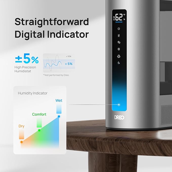 Dreo 6L Humidifiers for Bedroom, Smart Warm & Cool Mist for Large Room, 60Hr Quiet Runtime for Baby, Plant, Humidity Sensor, Indicator Light, 12H Timer, Google/Alexa, HM713S