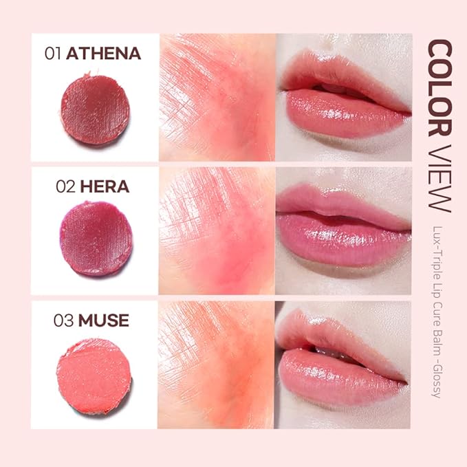 Lux Triple Lip CURE Glossy Balm HERA (Pink Red) (0.17oz) 4 million units sold in Korea, Natural Tinted Korean Lip Balm, Petroleum/Paraben Free, Lip Butter,lip balm hydrating