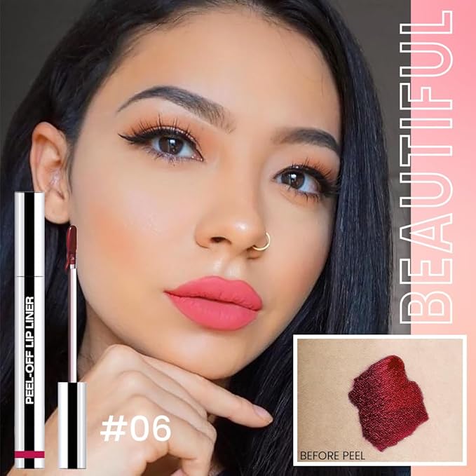 2 Pcs Matte Liquid Lip Stain Peel Off Lip Liner, Long Lasting Lip Tattoo, Waterproof & Transfer-Proof Lip Liner Peel Off Lip Gloss for All Skin Types. 0.12 fl oz #02+#06