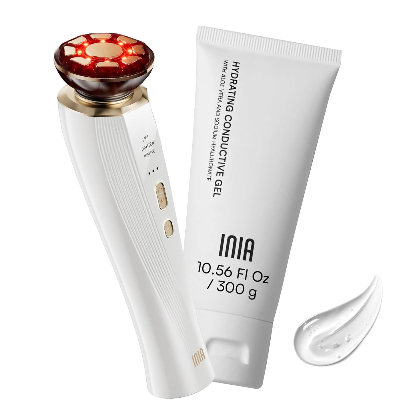 INIA 3-in-1 Red Light Therapy for Face and Neck, Skin Tightening Device True Beauty Glow Facial Massager for Skin Care, Effective Wrinkle Reduction Anti-Aging with Lifting, Tightening, Infusing