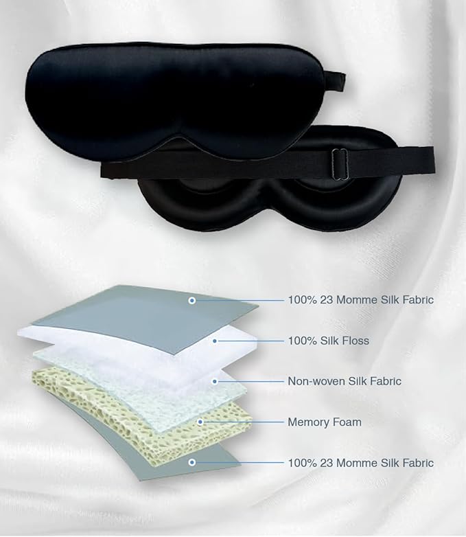 PROMEED Adjustable 100% Mulberry Silk Sleep Mask 23 Momme, 3D Contoured No-Pressure Cup Eye Mask for Sleeping, Super Soft Breathable Blindfold, Perfect Blocks Light for Sleeping (Grey)
