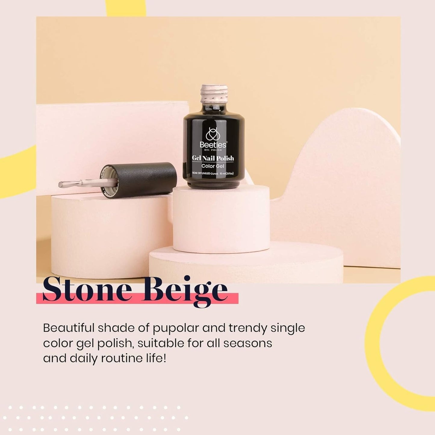 Beetles Grey Gel Nail Polish, Stone Beige Brown Cream Color 15ml Gel Polish Soak Off Uv LED Lamp Cured Nail Art Manicure Salon DIY Design Decoration Home Gift for Women