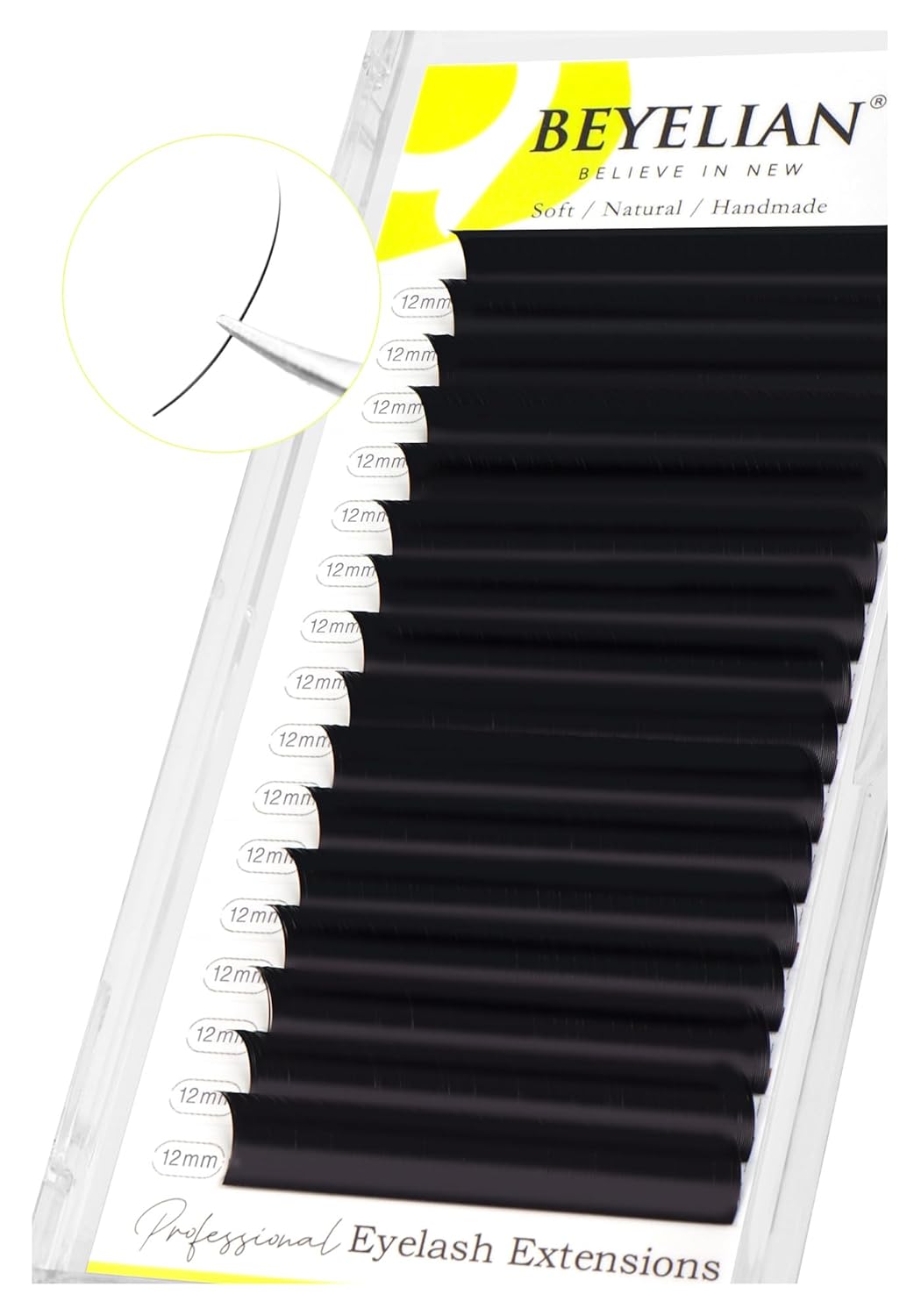 BEYELIAN Eyelash Extension 0.05 C Curl 12mm Tray Easy Fan Lash Extensions Volume Lashes Professional Use Natural Matte Black Professional Salon Use (0.05 C 12mm)