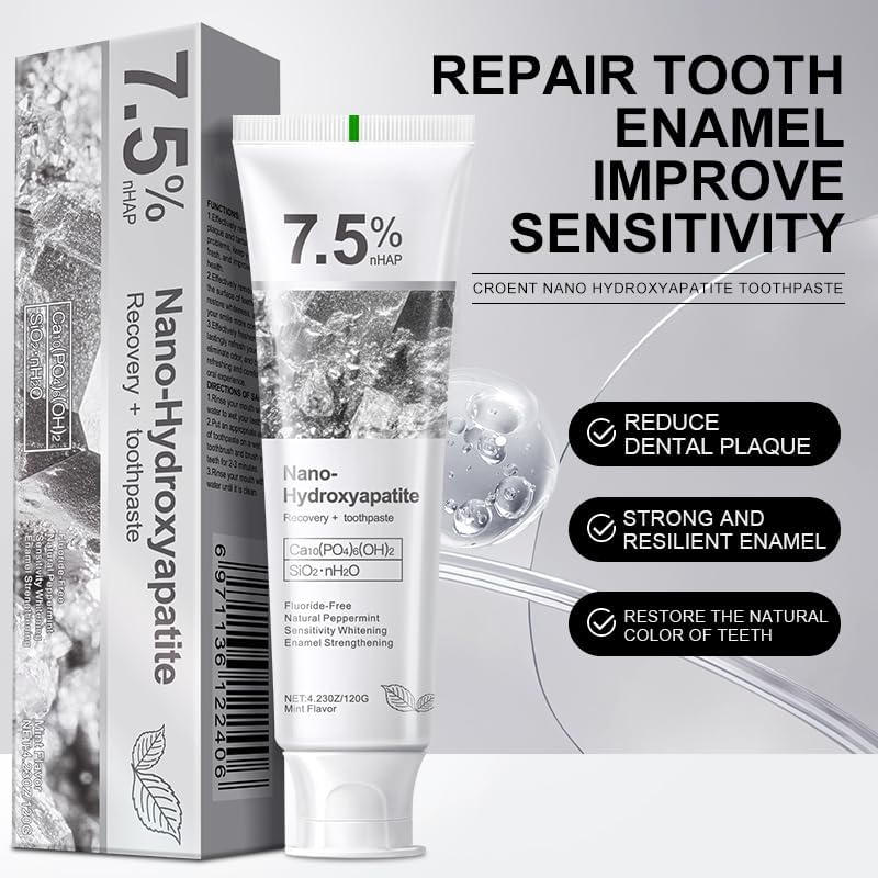 Nano Hydroxyapatite Toothpaste 7.5% nHAP, 4.23 oz – Enamel-Strengthening • Fluoride-Free • Natural Peppermint • Ideal for Sensitive Teeth