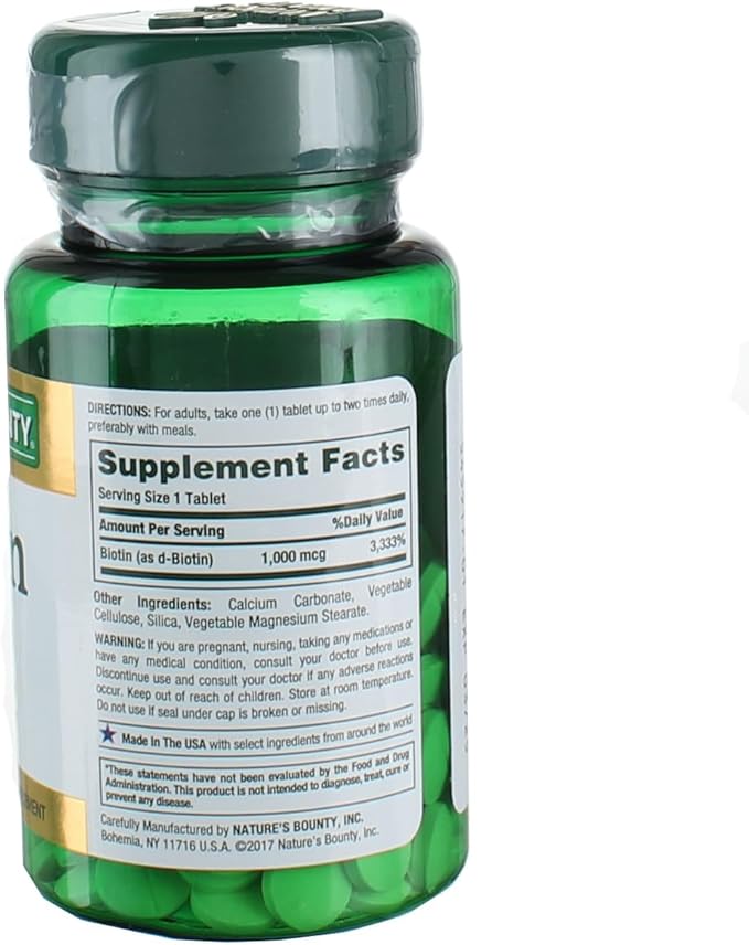Nature's Bounty Biotin 1000 mcg Vitamin Supplement Tablets 100 ea (Pack of 2)