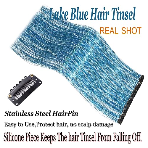 Clip In Hair Tinsel Sky Blue Shiny Sparkle Fairy Hair 80 Strands/Pc Very Cute for Girls Christmas New Year Halloween Party Smurfs Event