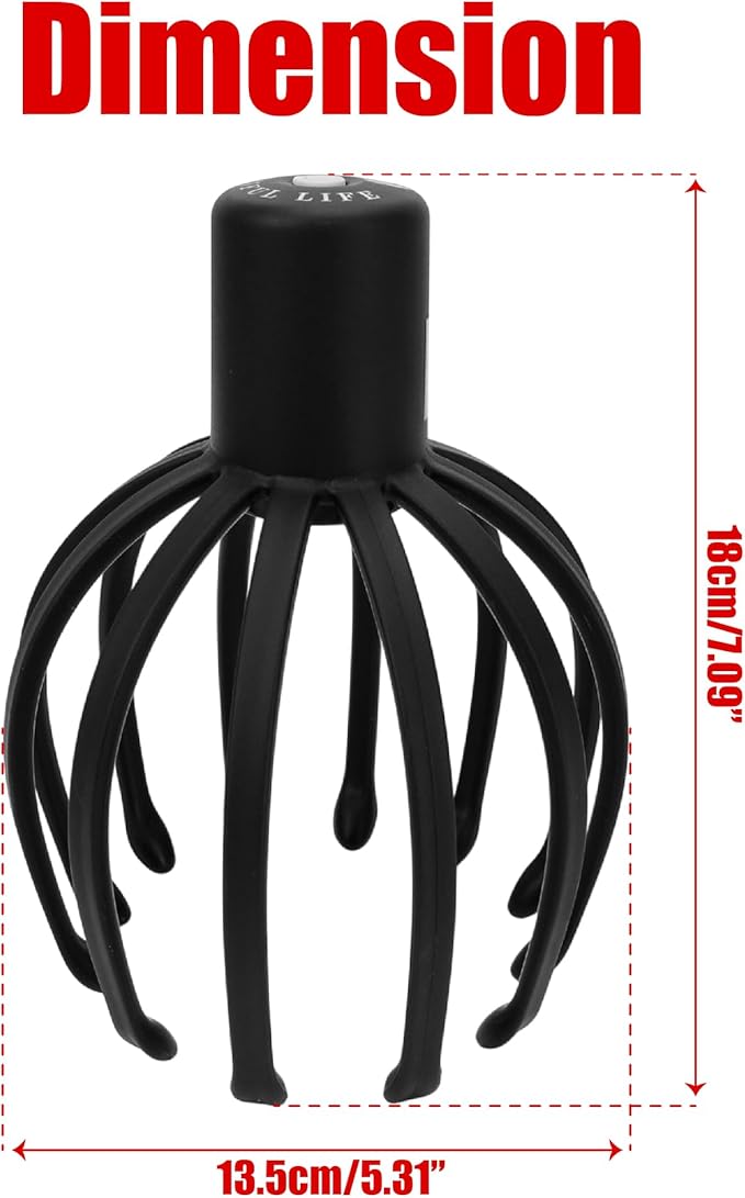Electric Scalp Massager – Automatic Vibrating Head Massage Tool with 12 Nodes & 3 Modes – Octopus Scratcher for Stress Relief, Therapeutic Hair Stimulation & Relaxation (Black)