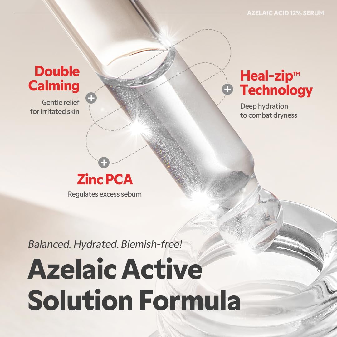 TIRTIR Azelaic Acid 12% Serum for Blemish-Prone Skin - Lightweight Hydrating Formula with Zinc PCA & Hyal-ZIP, Non-Comedogenic, Fragrance-Free, 30ml / 1.01 Fl Oz
