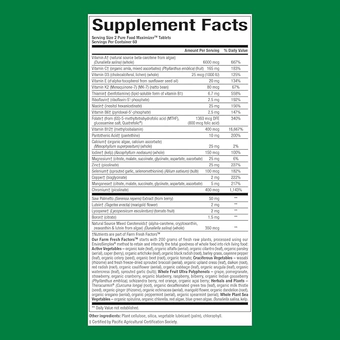 Natural Factors Whole Earth & Sea Men's 50+ Multivitamin & Mineral, 1 Serving Contains Nutrition Equivalent to ½ lb of Veggies, 120 Tablets