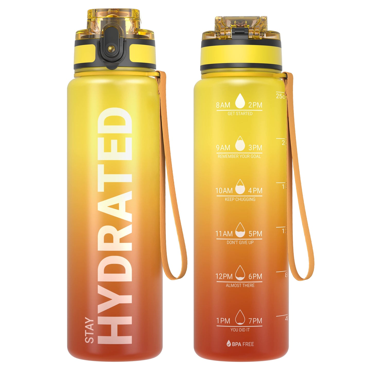 Sahara Sailor Water Bottles, 25oz Motivational Sports Water Bottle with Time Marker - Times to Drink - Tritan, BPA Free, Wide Mouth Leakproof, Fast Flow Technology with Clean Brush (1 Bottle)