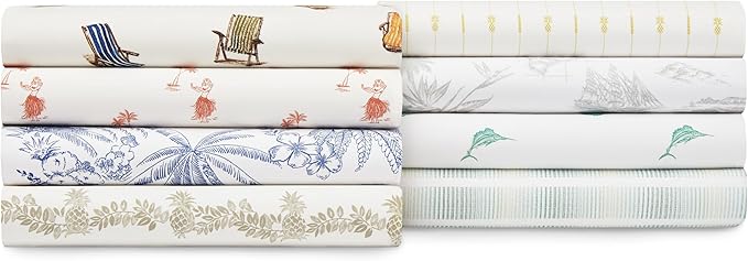 Tommy Bahama - King Sheets, Cotton Percale Bedding Set, Crisp & Cool, Stylish Bedding Set (Pineapple Pinstripe Yellow, King)