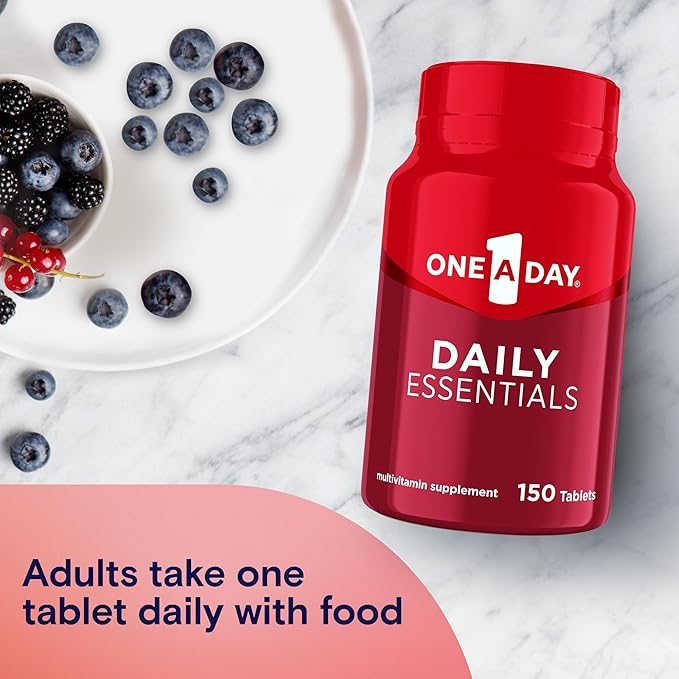 One A Day Daily Essentials, Multivitamin for Women & Men, Supports Healthy Brain and Muscle Function and Immune Health, Adult Multivitamin with Vitamin D, E and Vitamin B12, 150 Count