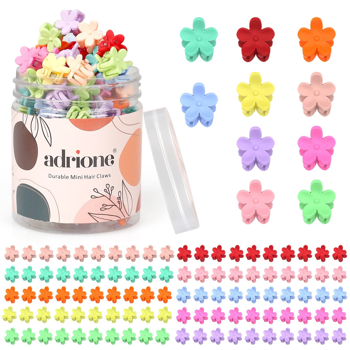 ADRIONE Mini Hair Clips Pack of 100 - Colorful Tiny Flower Hair Clips for Baby Toddler Girls Women, Strong Grip for Fine Hair Bangs