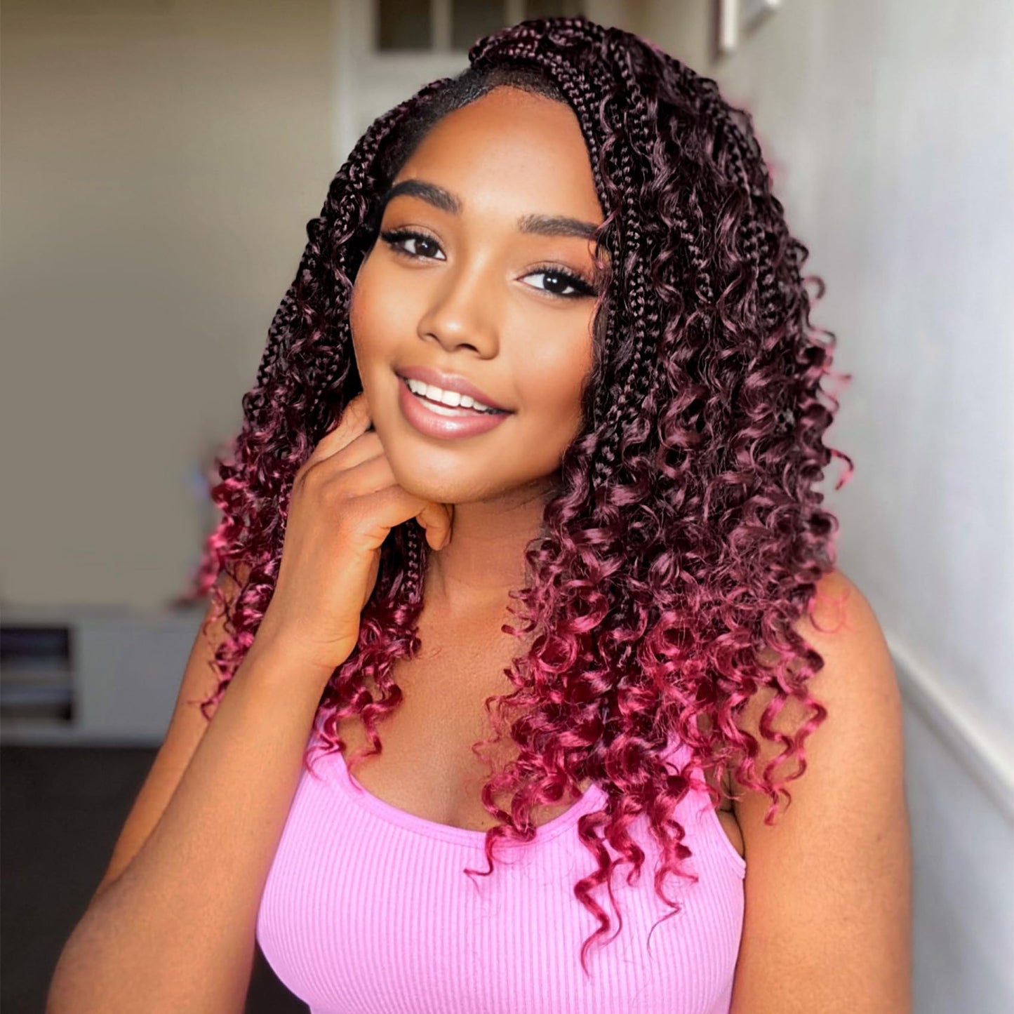 Yewell Goddess Box Braids Crochet Hair Boho Crochet Box Braids With Curly Ends For Black Women,10 Inch 9 Packs Pre Looped Bohemian Crochet Box Braids Hair (10Inch 9 Packs,TBUG)