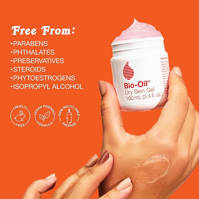 Bio-Oil Dry Skin Gel, Face and Body Moisturizer, Fast Absorbing Hydration, with Soothing Emollients and Vitamin B3, Non-Comedogenic, 1.7 Oz
