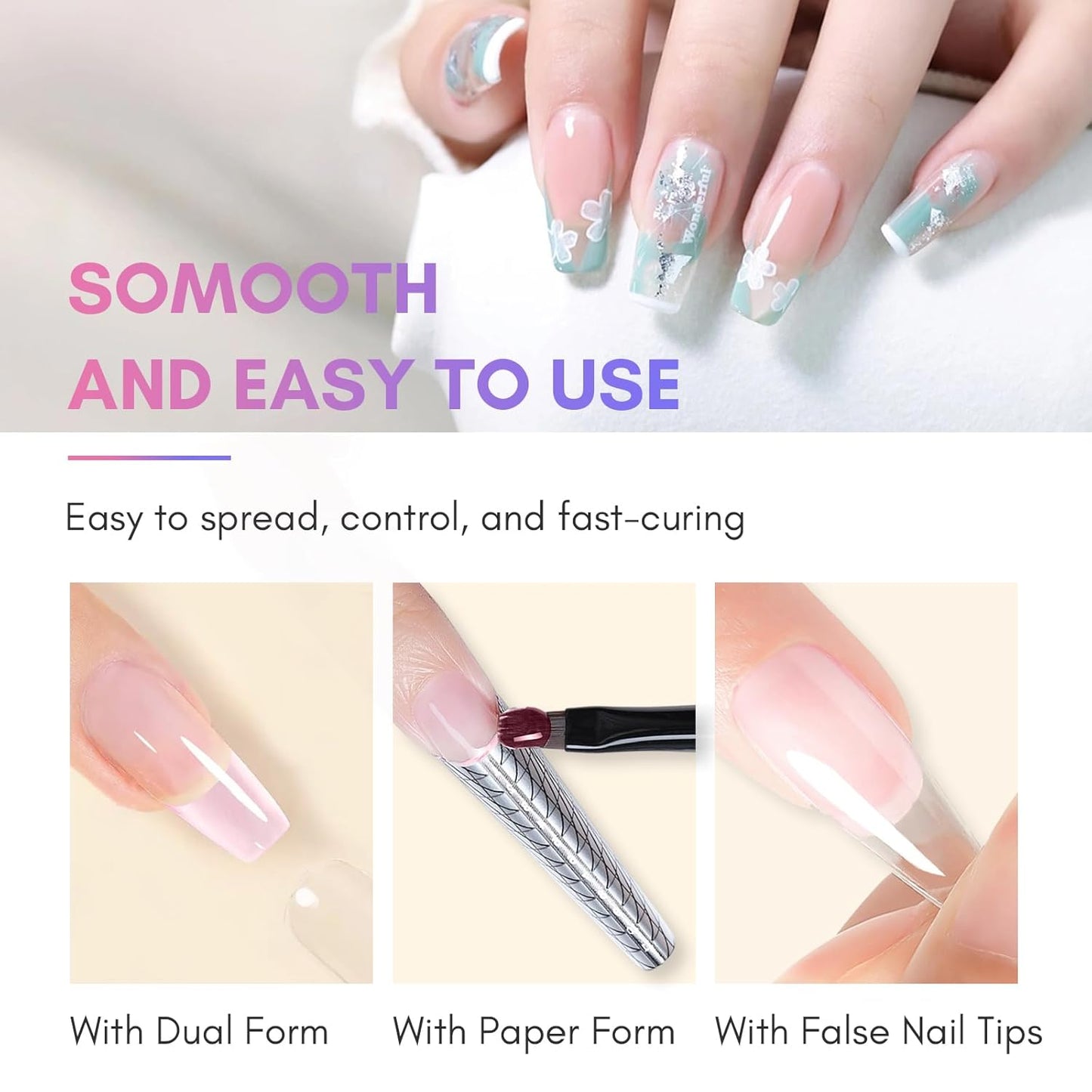 Makartt Poly Nail Gel Set, 2 Colors 50ML, Milky White and Nude Pink, Strong Builder for Extension Overlay Strengthener 3D Diy, Multifunctional, Long-lasting for Nails French Manicures Home Salon