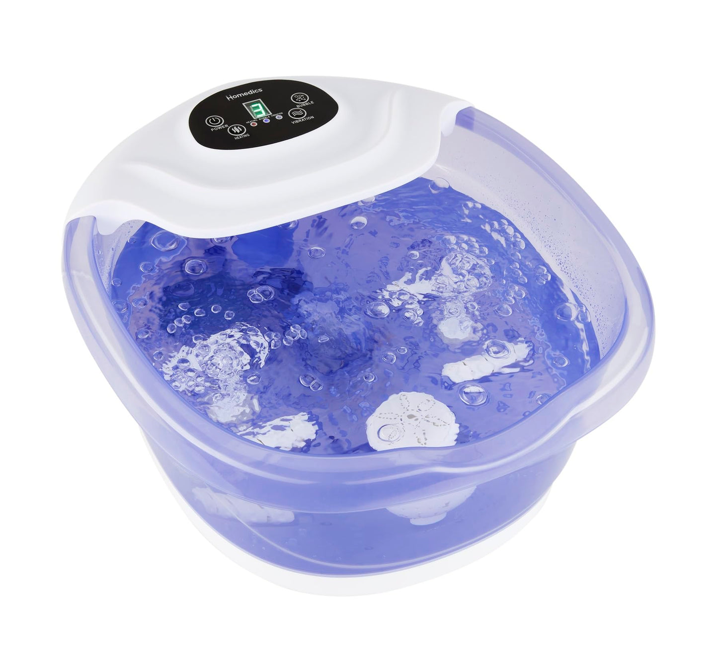 HoMedics Salt-N-Soak Footbath with Heat Boost and Soaking Salt Starter Kit, 4 Soothing Massage Rollers, Toe-Touch Controls, Splash Guard, Bubble, Vibration Massage, Bath Salt Dispenser, LED Display