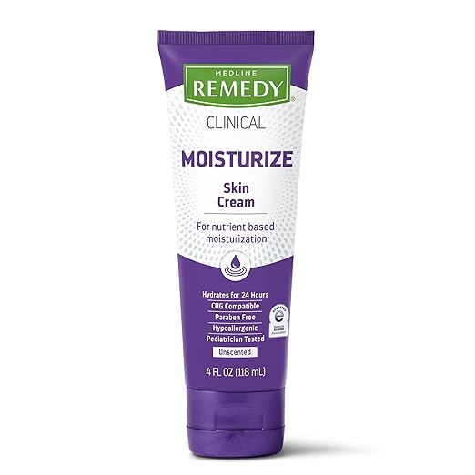 Medline Remedy Clinical Skin Cream Moisturizer, Unscented (4 fl oz), 12 Count Nourishing for Dry Skin, Paraben and Sulfate-Free Moisturizing Cream for Face and Body, Lotion for Sensitive Skin